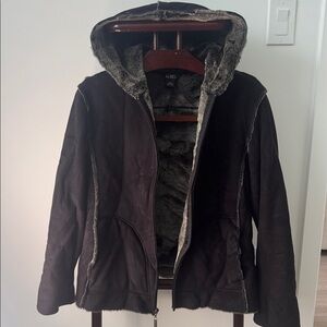 Aeros Black Faux Suede with Grey Lining Hoodie Jacket.  Sz S